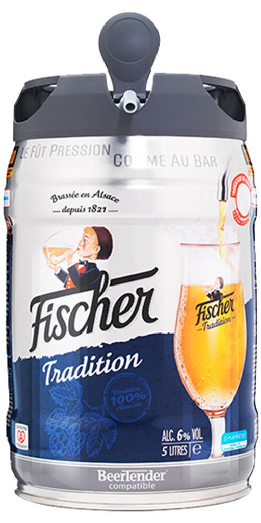 Bière blonde d'Alsace FISCHER : le fût de 5L à Prix Carrefour