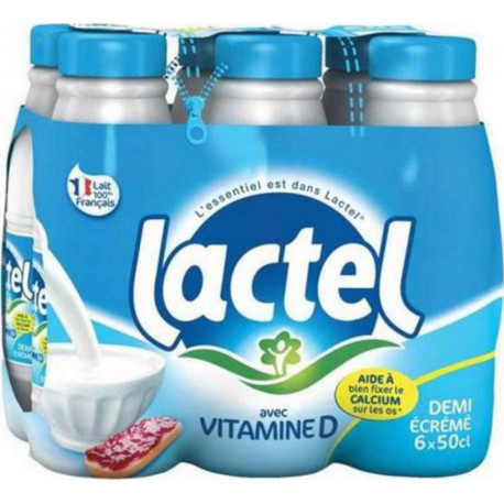 Lait Lactel Vitamine D demi-écrémé 50cl (pack de 6)