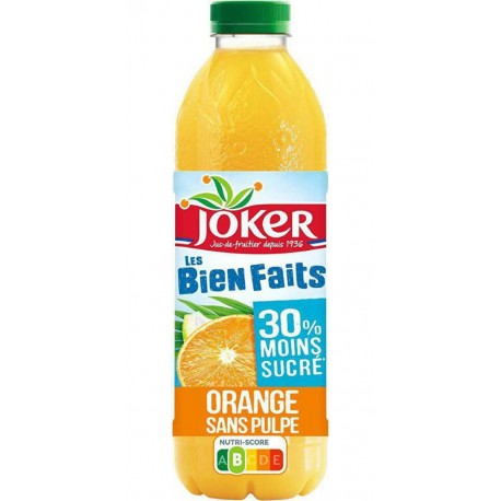 Les Biens Faits Joker Jus orange sans pulpe 30% moins sucré 90 cl