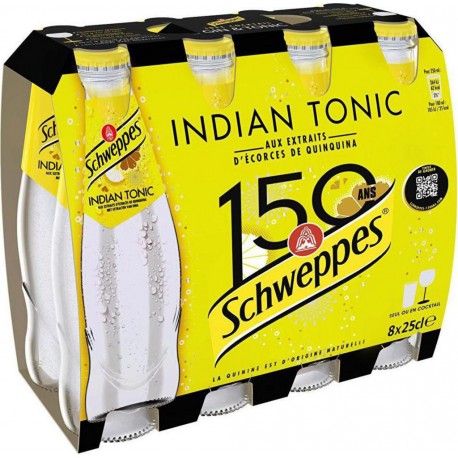 Schweppes Indian tonic - Boisson gazeuse à l'extrait d'écorces de quinquina 8 x 25 cl