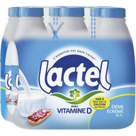 Lait Lactel Vitamine D demi-écrémé 1L (lot de 12)