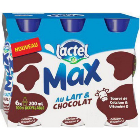Lactel Max au Lait et Chocolat 20cl (pack de 6)