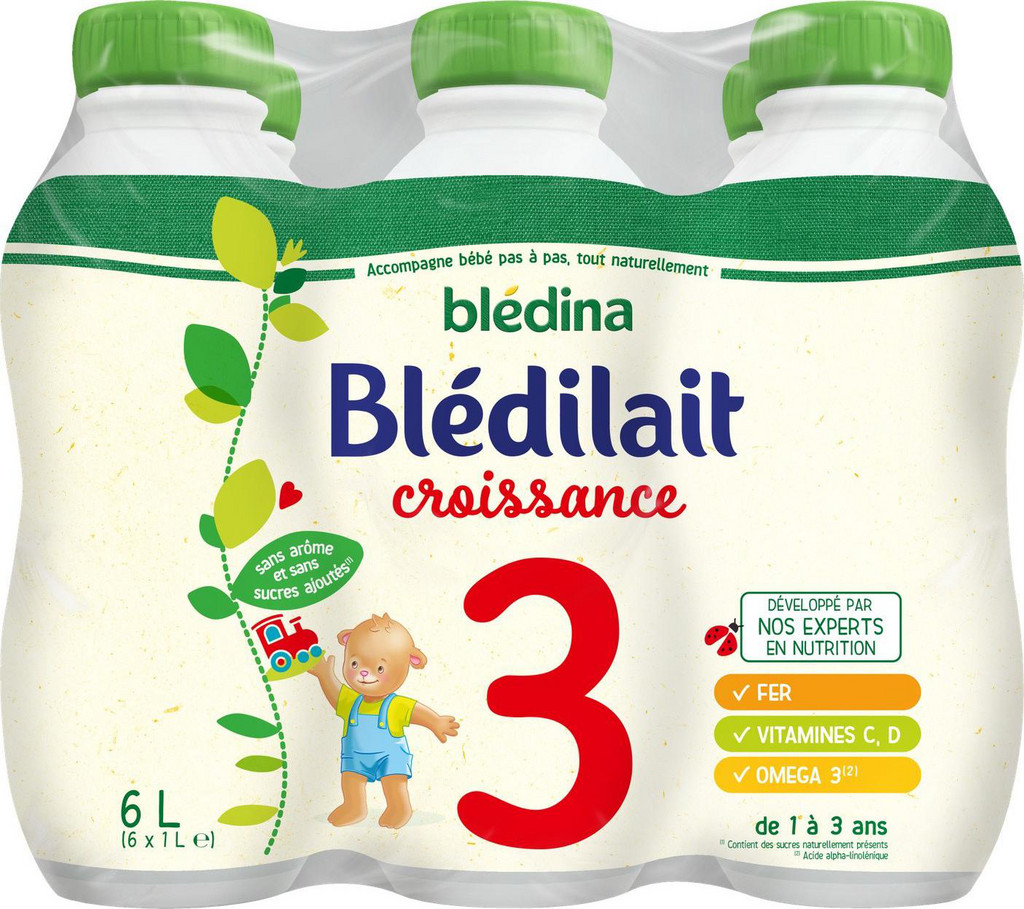 BLEDINA Lait bébé 3ème âge croissance 6x1L (pack de 6) 