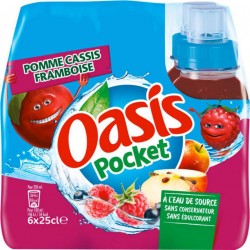 Oasis Pocket Pomme Cassis Framboise 25cl x6 (lot de 12 packs de 6 soit 72 bouteilles)