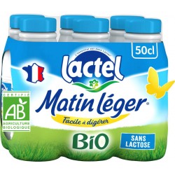 LACTEL Matin léger lait sans lactose BIO UHT 50cl (pack de 6)