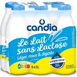 CANDIA Lait doux et léger sans lactose 6x1L (pack de 6)