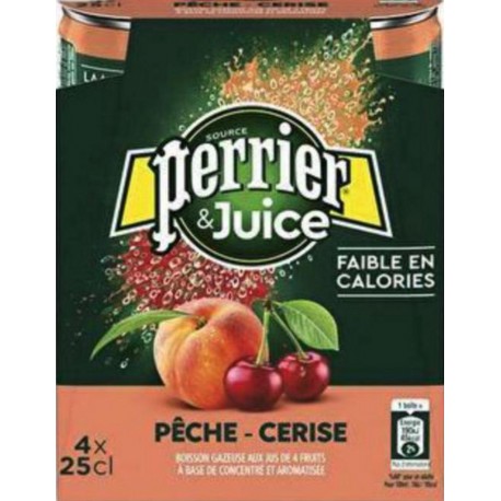 Perrier & Juice aux jus de Pêche & Cerise 25cl (pack de 4)