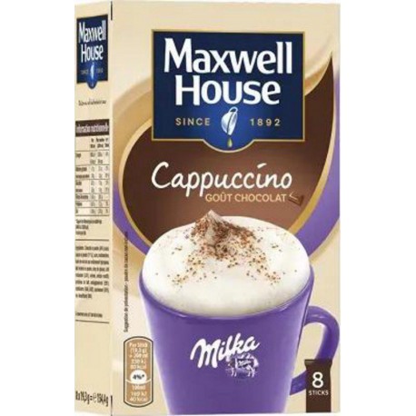 MAXWELL HOUSE Cappuccino café soluble goût chocolat MILKA x8 sticks 176g