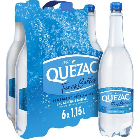 QUEZAC Eau minérale naturelle gazeuse fines bulles (pack de 6 bouteilles de 1,15L)