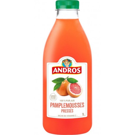 ANDROS Jus De Pamplemousse Roses Pressés 100% Pur Jus Sans Sucres Ajoutés 1L