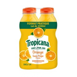 TROPICANA Jus d'Orange Sans Pulpe Pur Jus (pack de 4 bouteilles de 50 cL)