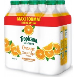 TROPICANA Jus d'Orange Pressée Sans Pulpe Pur Jus (pack de 6 bouteilles de 1,5L)