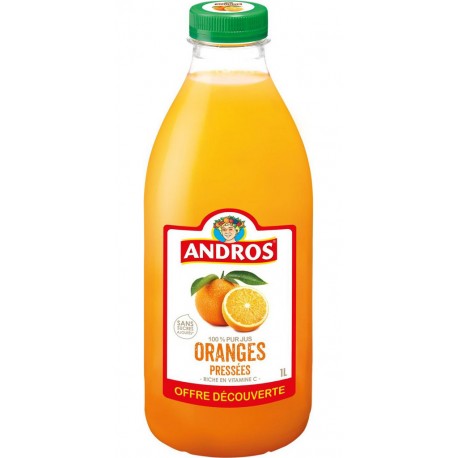 D 100 ANDROS Jus D'Oranges 100% Pur Jus Sans Sucres Ajoutés ANDROS 1L