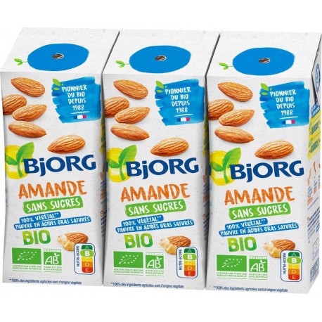 D BJORG Boisson Végétale Lait D'Amande sans sucres BJORG (le lot de 3 briques de 25cL)