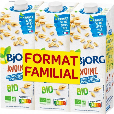 BJORG Boisson Végétale Lait d'avoine (le lot de 3 briques de 1L)