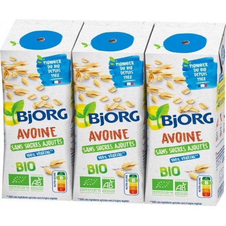 D BJORG Boisson Végétale Lait D'Avoine sans sucres BJORG (le lot de 3 briques de 25cL)