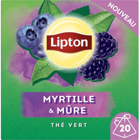 LIPTON Thé vert myrtille mûre (la boite de 20 sachets)