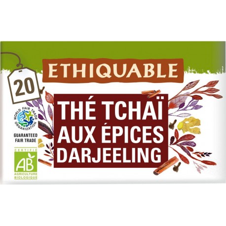 ETHIQUABLE Thé noir tchaï aux épices Darjeeling Bio (la boite de 20 sachets)