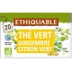 ETHIQUABLE Thé vert gingembre citron vert Ceylan Bio (la boite de 20 sachets)