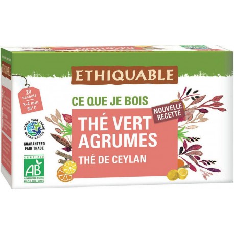 ETHIQUABLE Thé vert agrumes Ceylan Bio (la boite de 20 sachets)