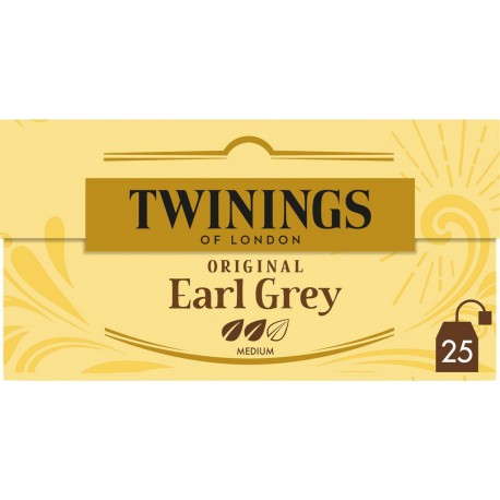 TWININGS Thé noir Original Earl Grey (la boite de 25 sachets)