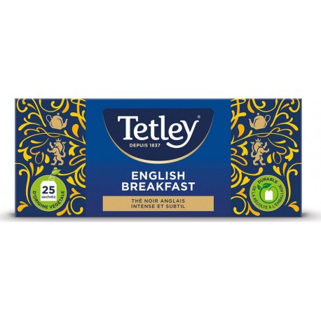 TETLEY Thé noir English Breakfast (la boite de 25 sachets 50 g)