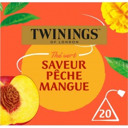 TWININGS Thé vert saveur pêche mangue (la boite de 20 sachets)