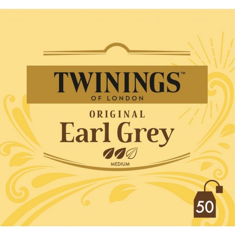 TWININGS Thé noir Original Earl Grey (la boite de 50 sachets)