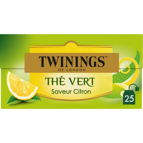 TWININGS Thé vert Citron Twinings (la boite de 25 sachets)