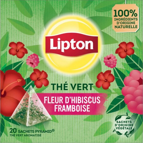 LIPTON Thé vert fleur d'hibiscus framboise (la boite de 20 sachets)