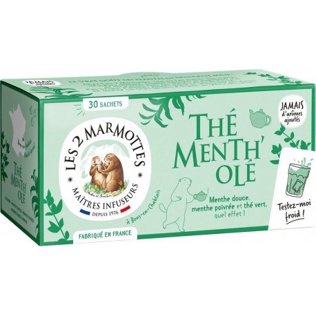 LES 2 MARMOTTES Thé vert Menth'Olé (la boite de 30 sachets 45g)