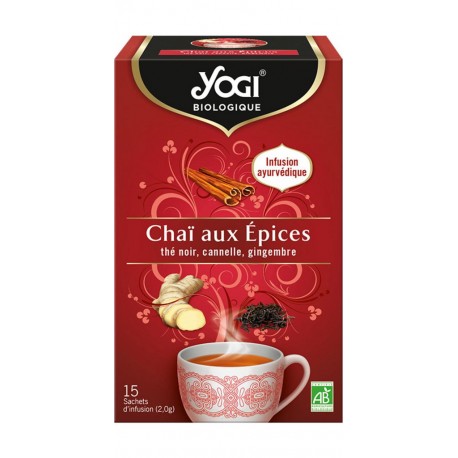 YOGI Thé noir chai aux épices Bio (la boite de 15 sachets)