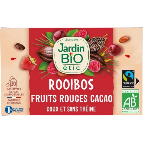 JARDIN BIO Infusion rooibos cacao fruits rouge Bio ETIC (la boite de 20 sachets)