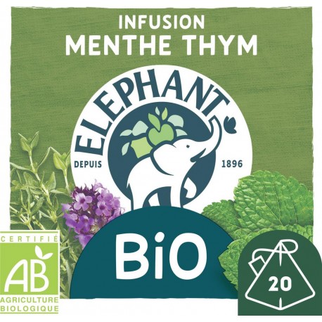 ELEPHANT Infusion menthe thym, bio (la boite de 20 sachets)