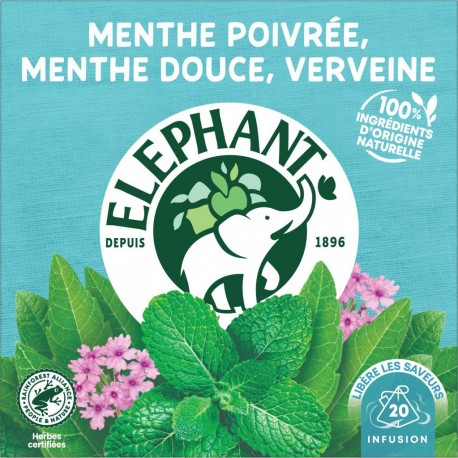 ELEPHANT Infusion menthe poivrée menthe douce verveine (la boite de 20 sachets)