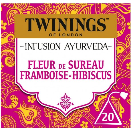 TWININGS Infusion Ayurveda Fleur de Sureau Framboise Hibiscus (la boite de 20 sachets)