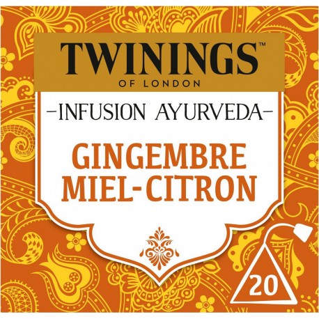 TWININGS Infusion Ayurveda Gingembre Miel Citron (la boite de 20 ) SACHETS L