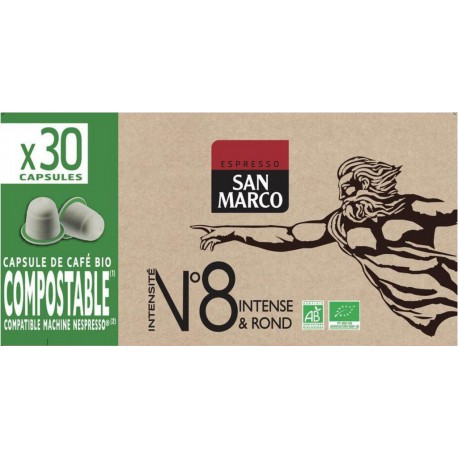 SAN MARCO Café capsules Compatibles Nespresso Bio intensité n°8 30 capsules