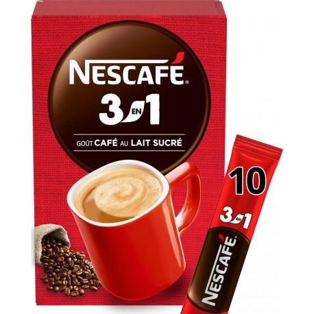 NESCAFE Café Soluble 3en1 Café au lait sucré (165g 10 sticks)