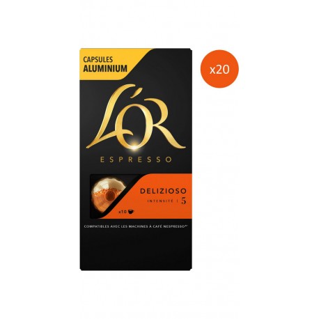 L OR ESPRESSO Café Capsules Delizioso intensité 5 compatibles Nespresso L'OR ESPRESSO (lot de 20 boîtes de 10) CAPSULES L