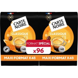 FORMAT SPECIAL CARTE NOIRE Café dosettes Classique n°5 compatibles Senseo (les 2 paquets de dosettes) 48 48L