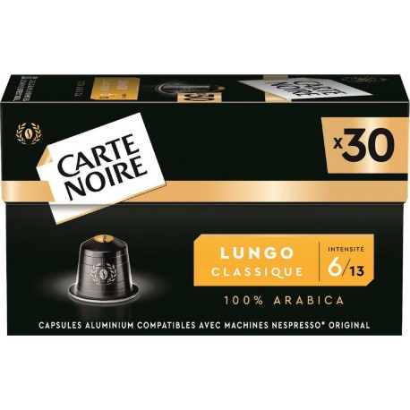 CARTE NOIRE Café capsules Lungo Classique n°6 compatibles Nespresso (30 capsules)