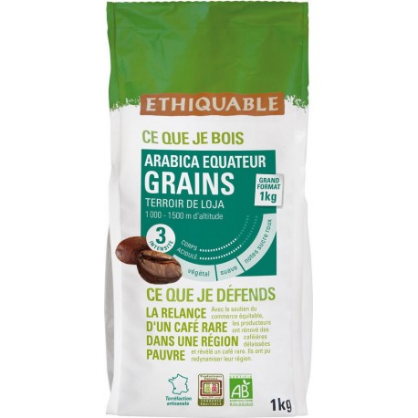 ETHIQUABLE Café en grains pur arabica Equateur Bio (1 kg)