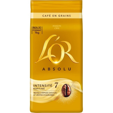 L OR Café en grains absolu 100% arabica L'OR 1KG 1L