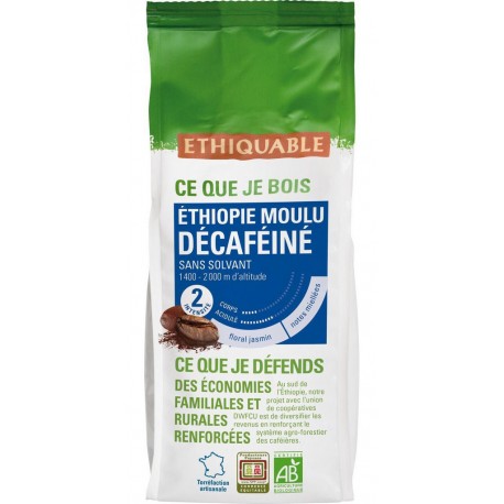 ETHIQUABLE Café moulu décaféiné sans solvant Ethiopie Bio (250 g)