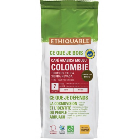 ETHIQUABLE Café moulu pur arabica Colombie Bio (250 g)