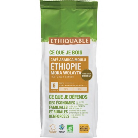 ETHIQUABLE Café moulu pur arabica moka Ethiopie Bio (250 g)