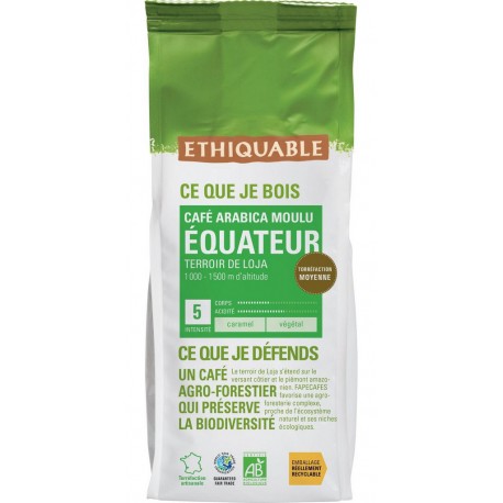 ETHIQUABLE Café moulu pur arabica Equateur Bio (250 g)