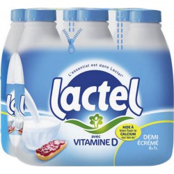 Lait Lactel Vitamine D demi-écrémé 1L (lot de 48)