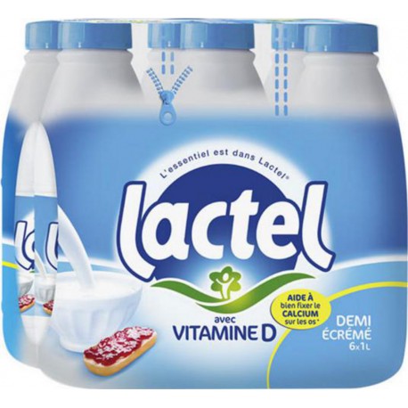 Lait Lactel Vitamine D demi-écrémé 1L (lot de 42)